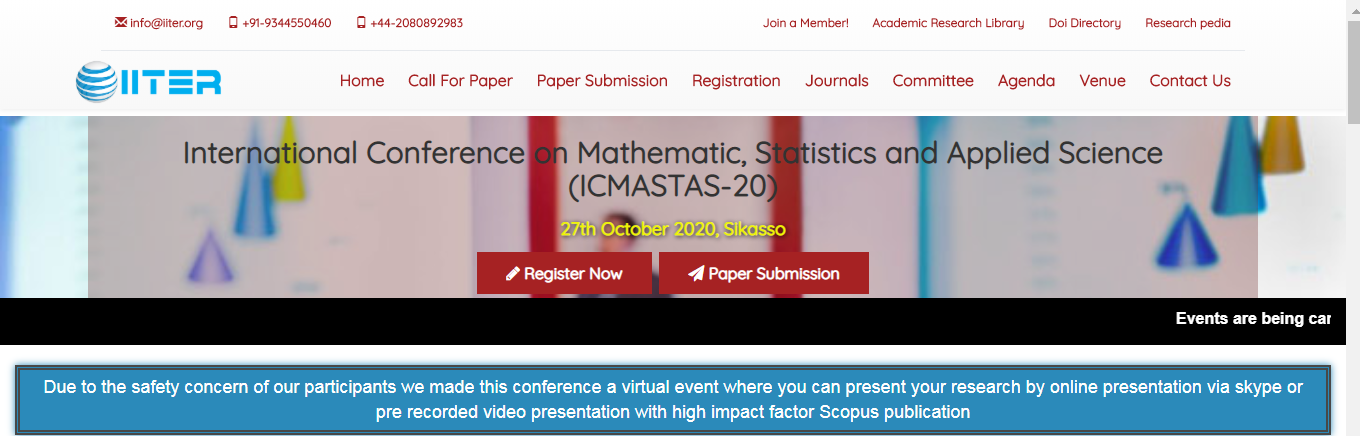 International Conference on Mathematic, Statistics and Applied Science (ICMASTAS-20), Sikasso, Mali