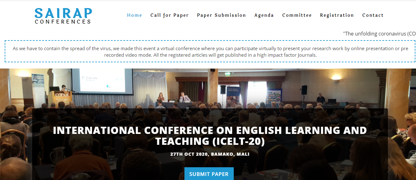 INTERNATIONAL CONFERENCE ON ENGLISH LEARNING AND TEACHING (ICELT-20), Bamako, Mali