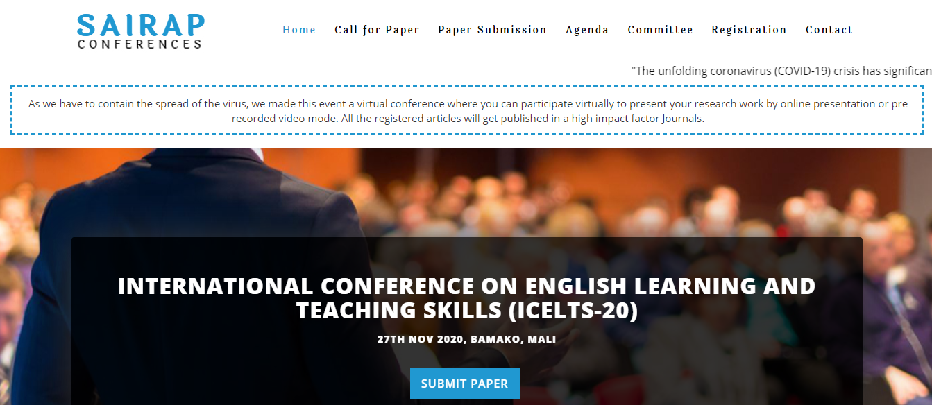 INTERNATIONAL CONFERENCE ON ENGLISH LEARNING AND TEACHING SKILLS (ICELTS-20), Bamako, Mali
