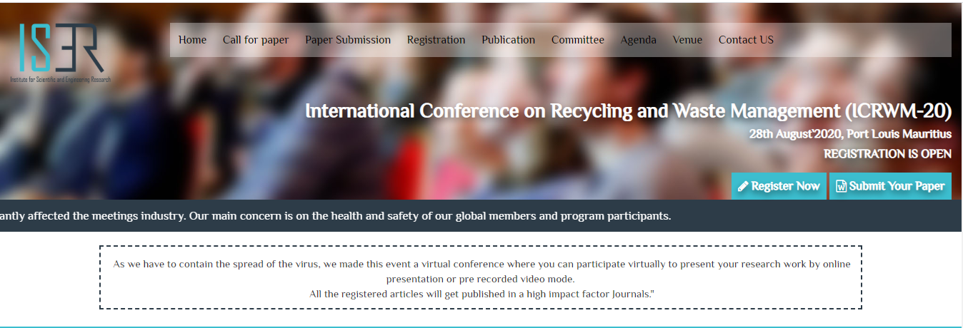 International Conference on Recycling and Waste Management (ICRWM-20), Port Lousis, Port Louis, Mauritius