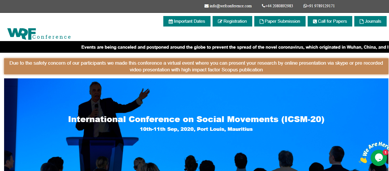 International Conference on Social Movements (ICSM-20), Port Lousis, Port Louis, Mauritius
