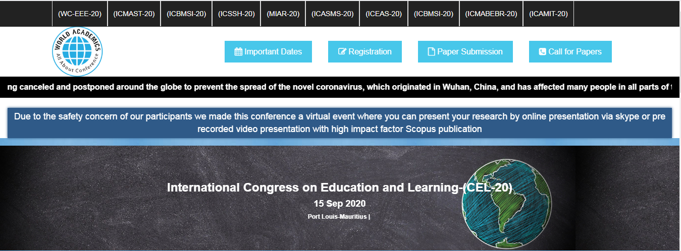 International Congress on Education and Learning-(CEL-20), Port Lousis, Port Louis, Mauritius
