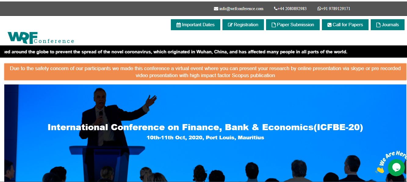 International Conference on Finance, Bank & Economics(ICFBE-20), Port Lousis, Port Louis, Mauritius