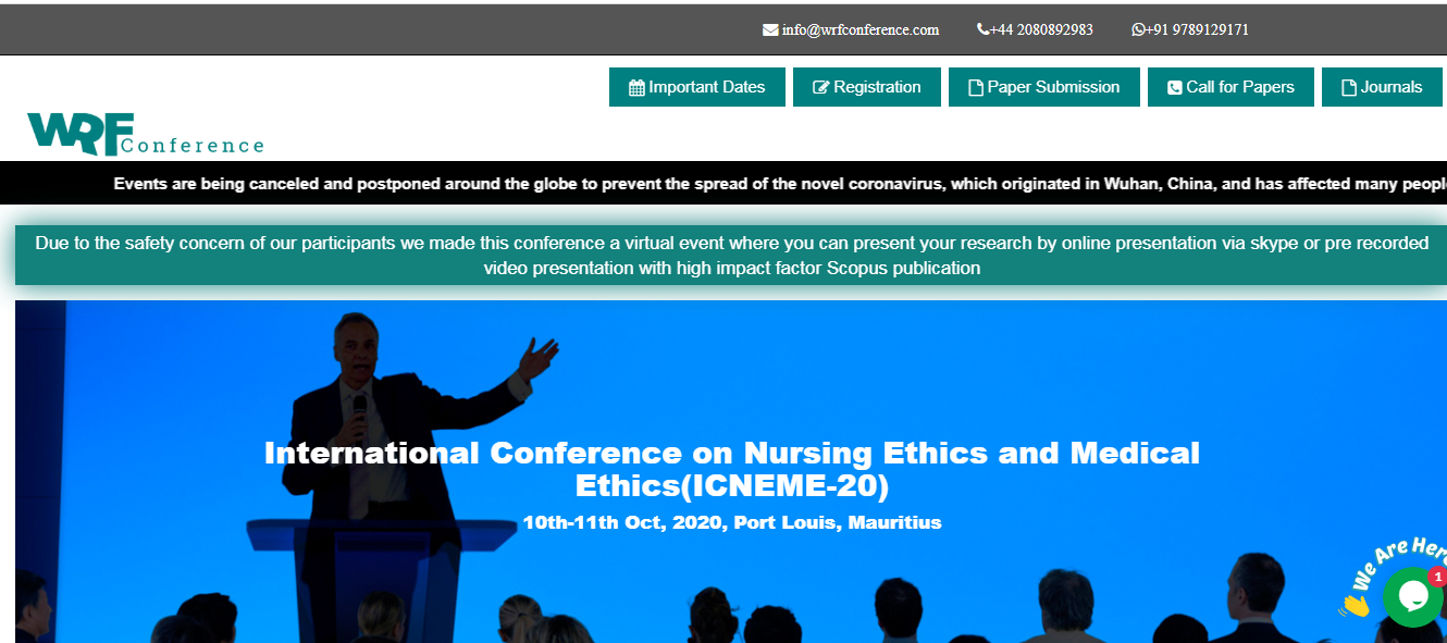 International Conference on Nursing Ethics and Medical Ethics(ICNEME-20), Port Lousis, Port Louis, Mauritius