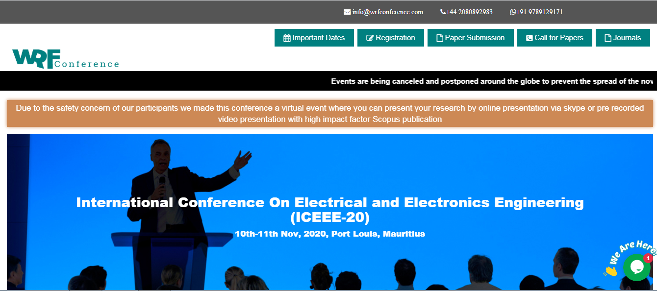 International Conference On Electrical and Electronics Engineering (ICEEE-20), Port Lousis, Port Louis, Mauritius