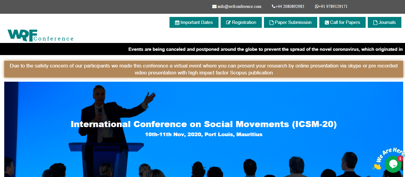 International Conference on Social Movements (ICSM-20), Port Lousis, Port Louis, Mauritius