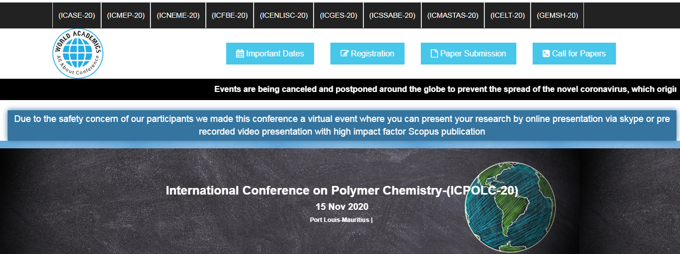 International Conference on Polymer Chemistry-(ICPOLC-20), Port Lousis, Port Louis, Mauritius