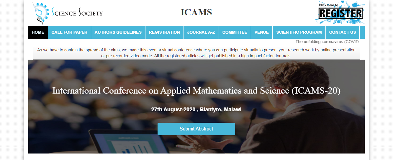 International Conference on Applied Mathematics and Science (ICAMS-20), Blantyre, Malawi, Malawi