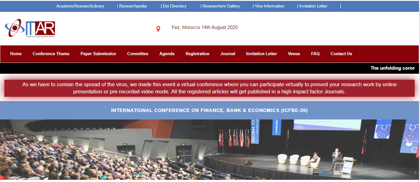 International Conference on Finance, Bank & Economics (ICFBE-20), Fez, Morocco