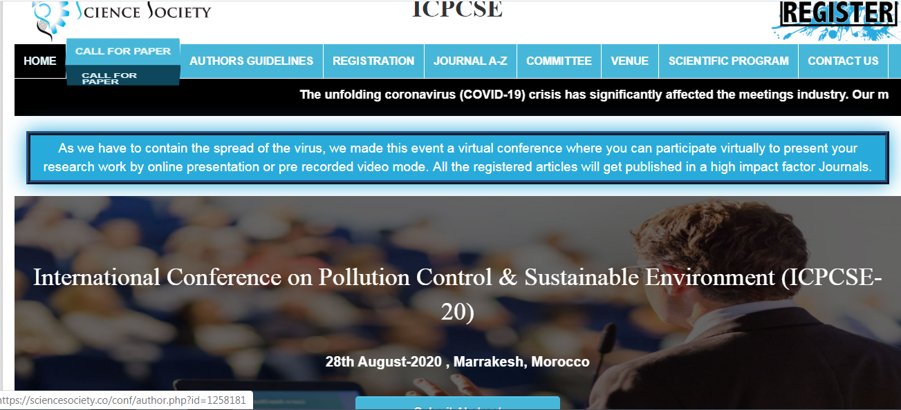International Conference on Pollution Control & Sustainable Environment (ICPCSE-20), Marrakesh, Morocco, Morocco