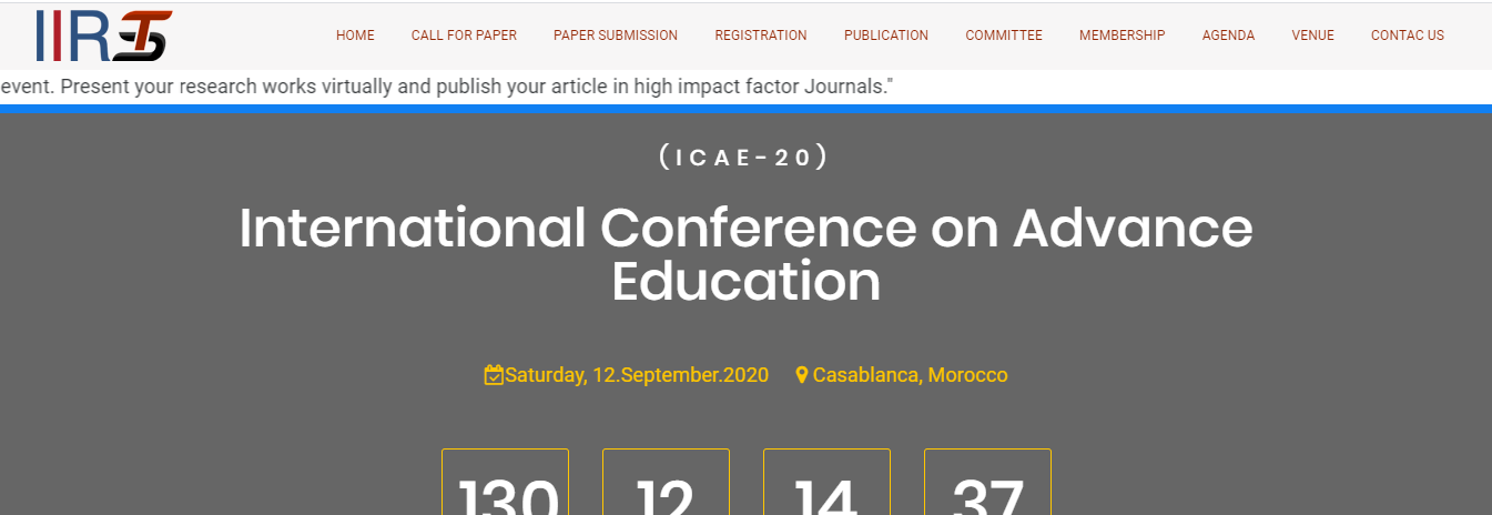 International Conference on Advance Education (ICAE-20), Casablanca, Morocco,Casablanca-Settat,Morocco