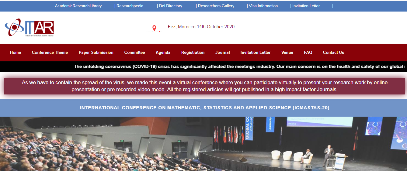 International Conference on Mathematic, Statistics and Applied Science (ICMASTAS-20), Fez, Morocco