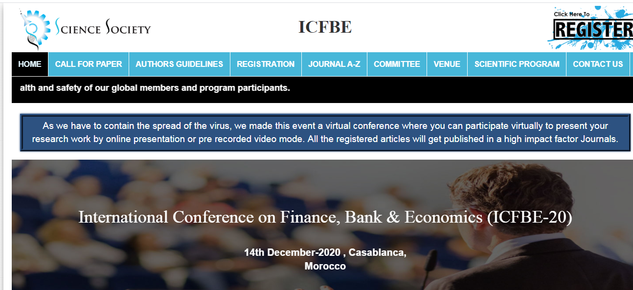 International Conference on Finance, Bank & Economics (ICFBE-20), Casablanca, Morocco,Casablanca-Settat,Morocco