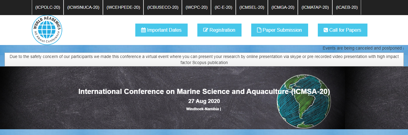 International Conference on Marine Science and Aquaculture-(ICMSA-20), Windhoek-Namibia, Namibia