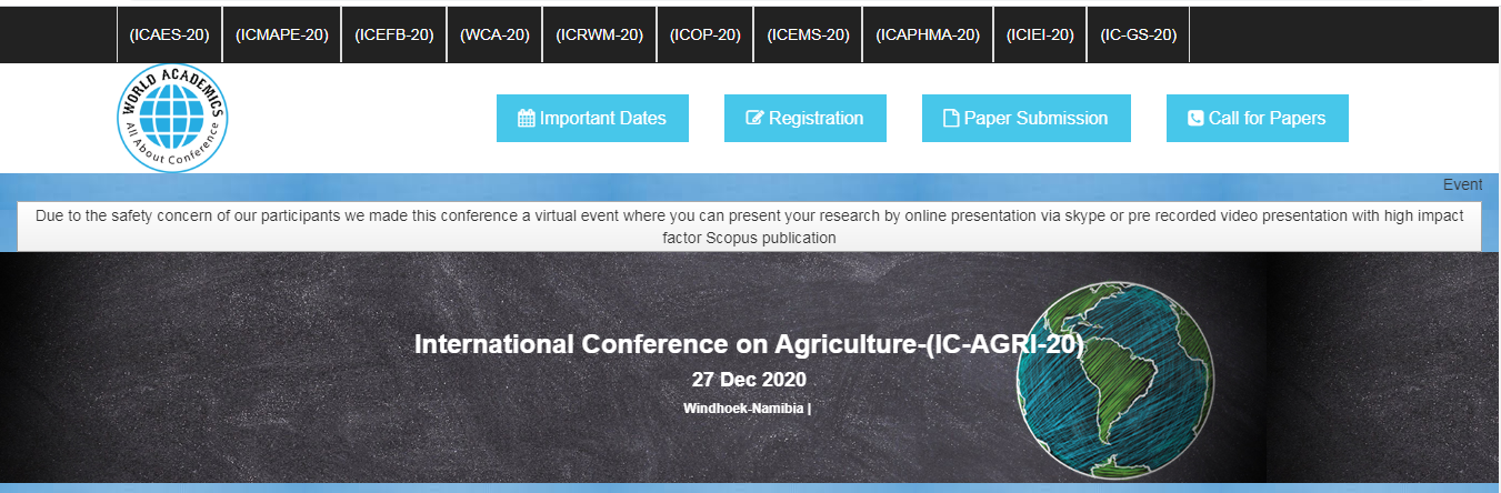 International Conference on Agriculture-(IC-AGRI-20), Windhoek-Namibia, Namibia