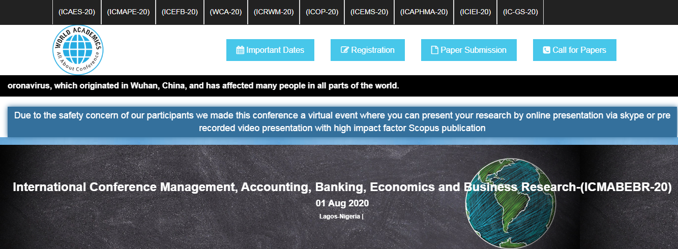 International Conference Management, Accounting, Banking, Economics and Business Research-(ICMABEBR-20), Lagos, Nigeria