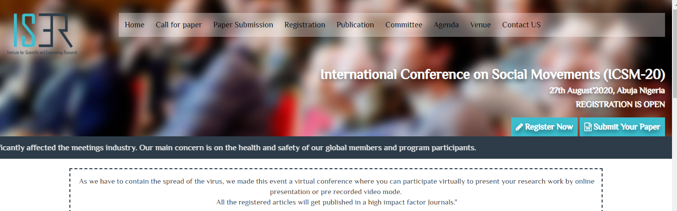 International Conference on Social Movements (ICSM-20), Abuja, Abuja (FCT), Nigeria