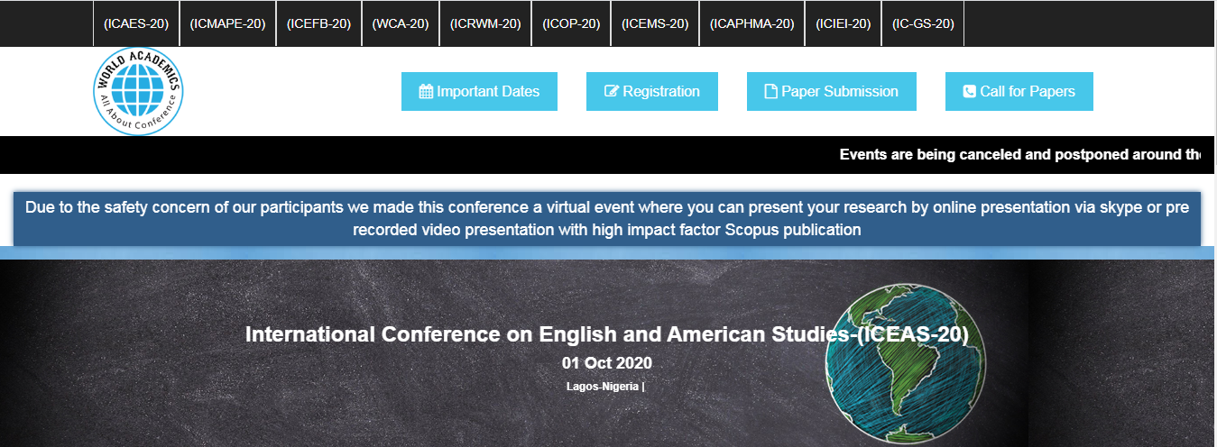 International Conference on English and American Studies-(ICEAS-20), Lagos, Nigeria