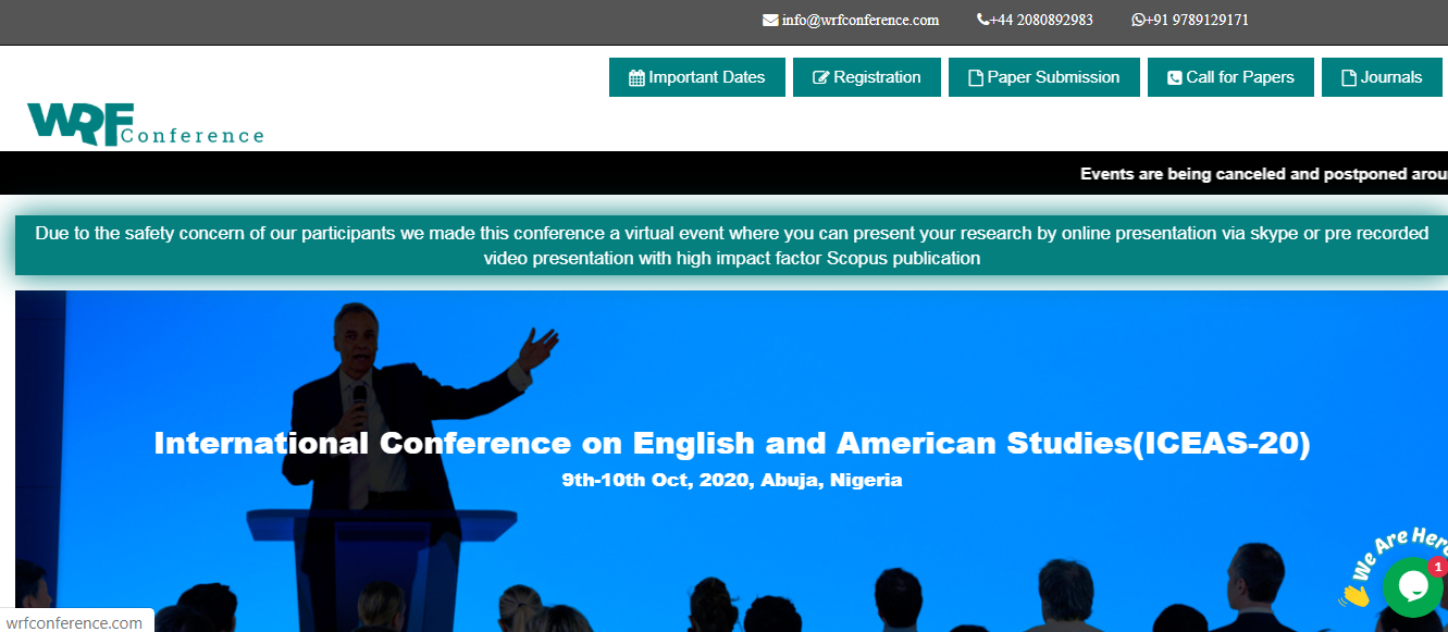 International Conference on English and American Studies(ICEAS-20), Abuja, Abuja (FCT), Nigeria