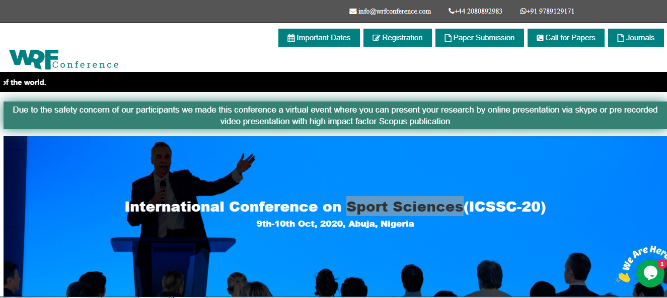 International Conference on Sport Sciences(ICSSC-20), Abuja, Abuja (FCT), Nigeria