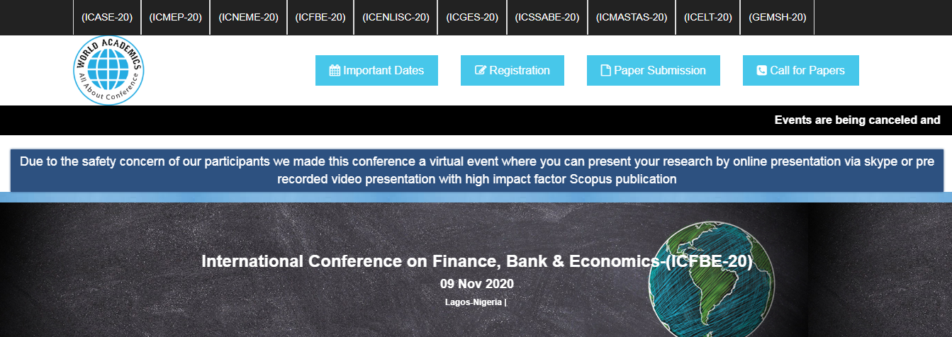 International Conference on Finance, Bank & Economics-(ICFBE-20), Lagos, Nigeria