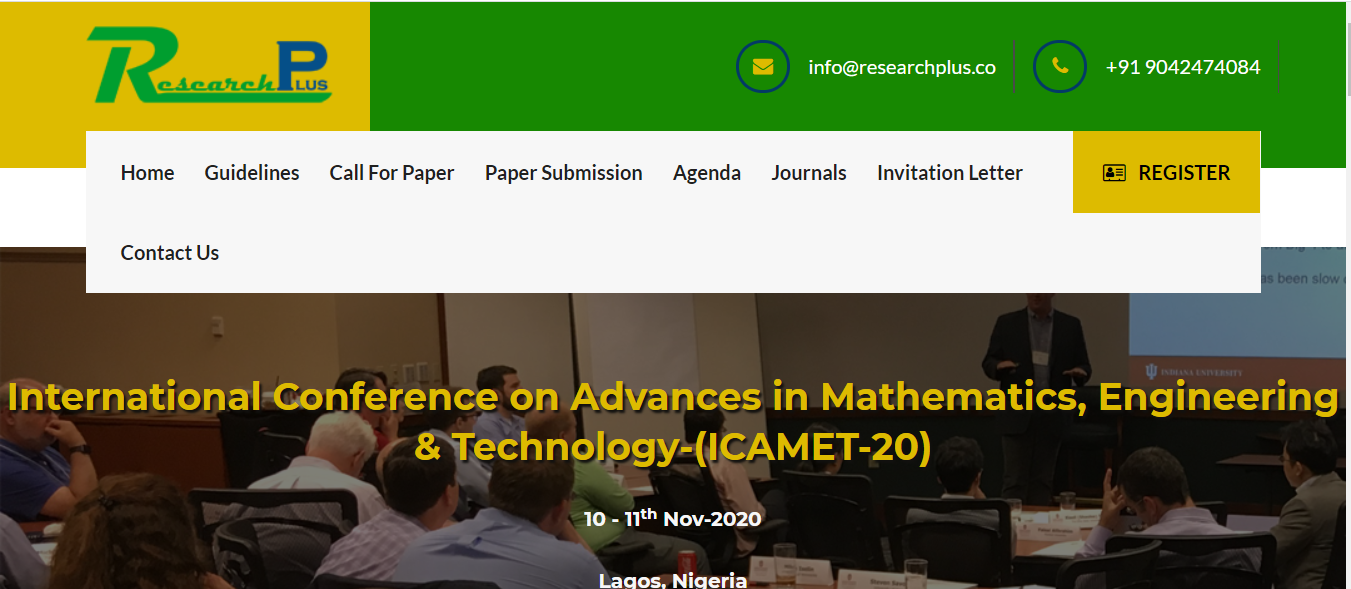 International Conference on Advances in Mathematics, Engineering & Technology-(ICAMET-20), Nigeria, Lagos, Nigeria