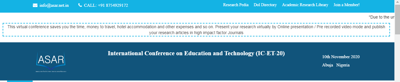 International Conference on Education and Technology (IC-ET-20), Nigeria, Abuja (FCT), Nigeria