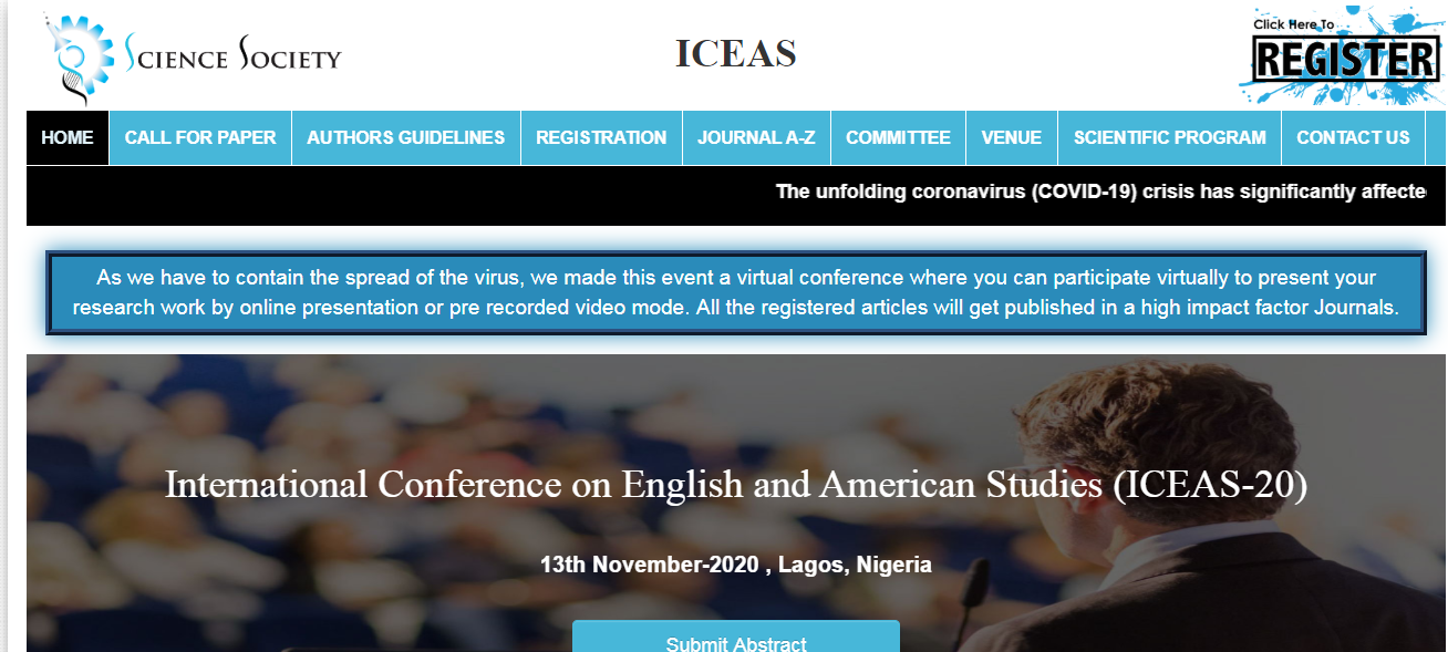 International Conference on English and American Studies (ICEAS-20), Nigeria, Lagos, Nigeria