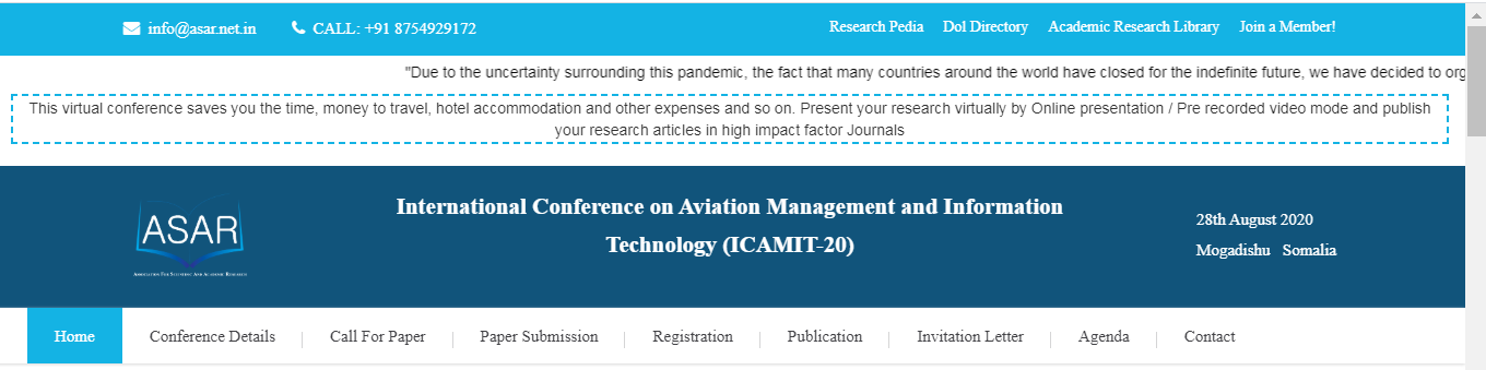 International Conference on Aviation Management and Information Technology (ICAMIT-20), Mogadishu, Somalia