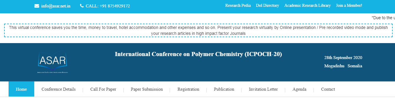 International Conference on Polymer Chemistry (ICPOCH-20), Mogadishu, Somalia