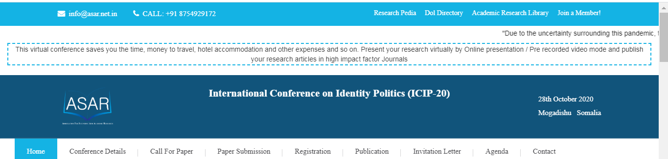 International Conference on Identity Politics (ICIP-20), Mogadishu, Somalia