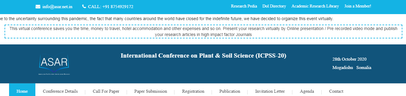 International Conference on Plant & Soil Science (ICPSS-20), Mogadishu, Somalia