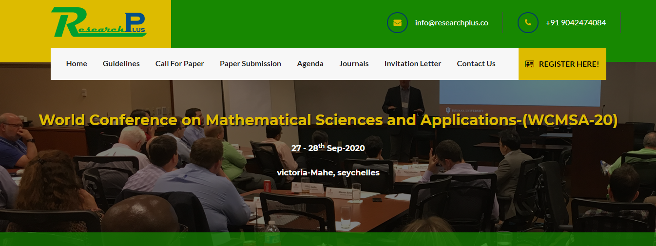 World Conference on Mathematical Sciences and Applications-(WCMSA-20), Victoria-Mahe, seychelles, Seychelles