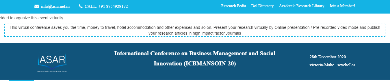 International Conference on Business Management and Social Innovation (ICBMANSOIN-20), Victoria-Mahe   seychelles, Seychelles