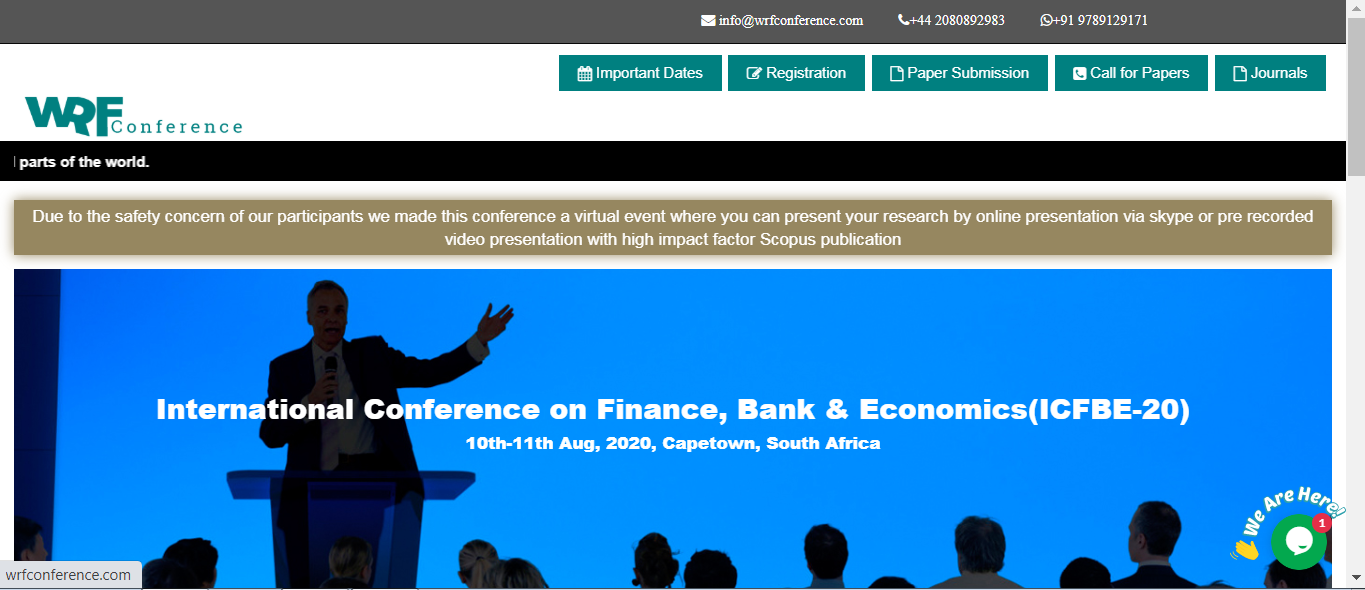 International Conference on Finance, Bank & Economics(ICFBE-20), Capetown, South Africa