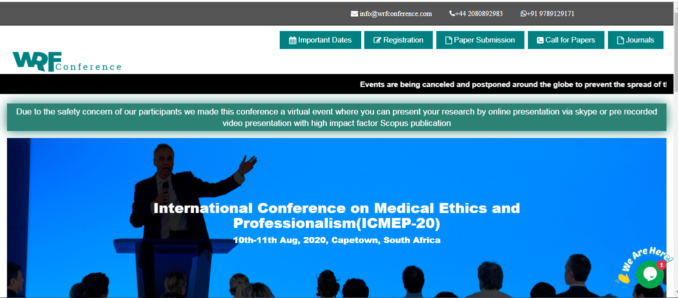 International Conference on Medical Ethics and Professionalism(ICMEP-20), Capetown, South Africa
