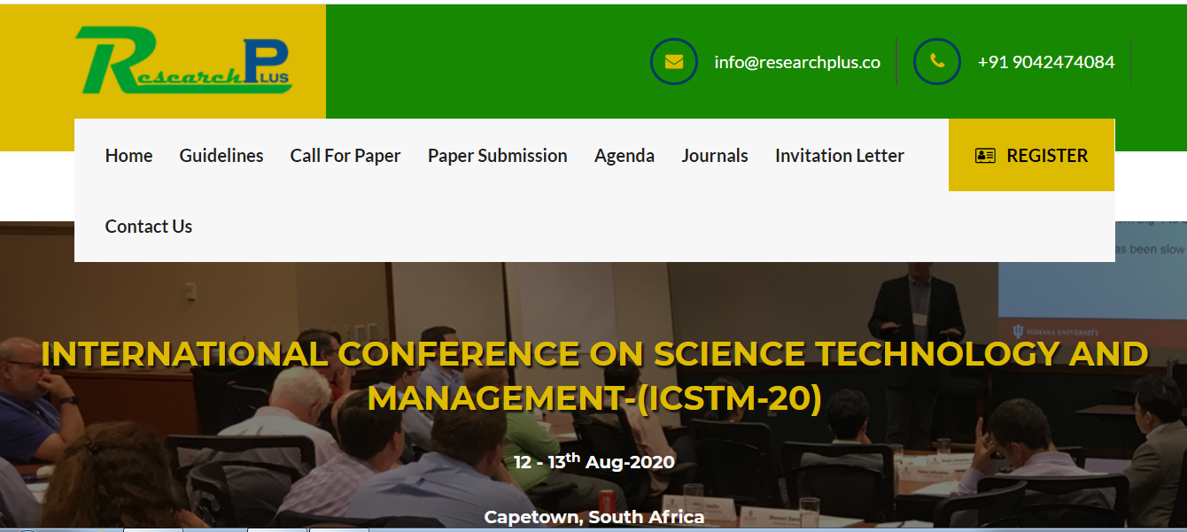INTERNATIONAL CONFERENCE ON SCIENCE TECHNOLOGY AND MANAGEMENT-(ICSTM-20), Capetown, South Africa