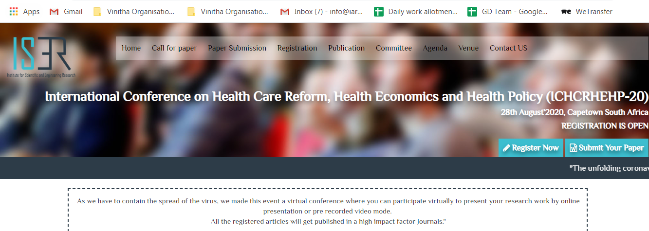 International Conference on Health Care Reform, Health Economics and Health Policy (ICHCRHEHP-20), Capetown, South Africa