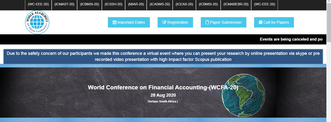World Conference on Financial Accounting-(WCFA-20), DURBAN, South Africa