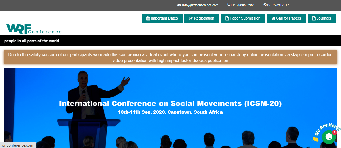 International Conference on Social Movements (ICSM-20), Capetown, South Africa
