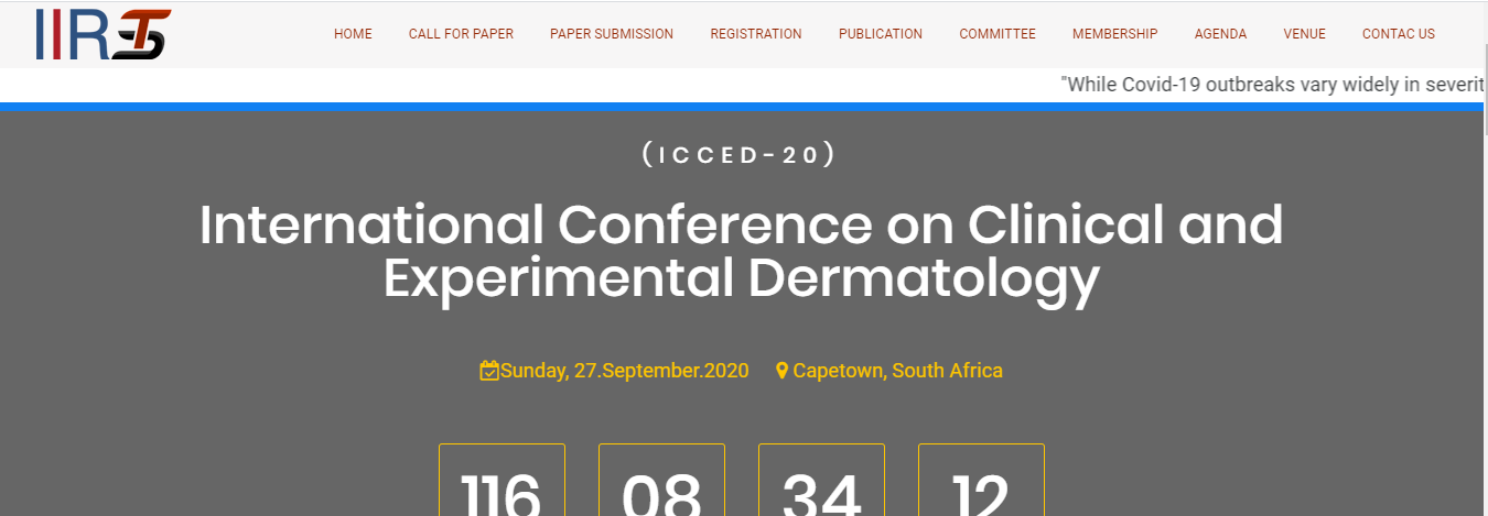 International Conference on Clinical and Experimental Dermatology (ICCED-20), Johannesburg, South Africa