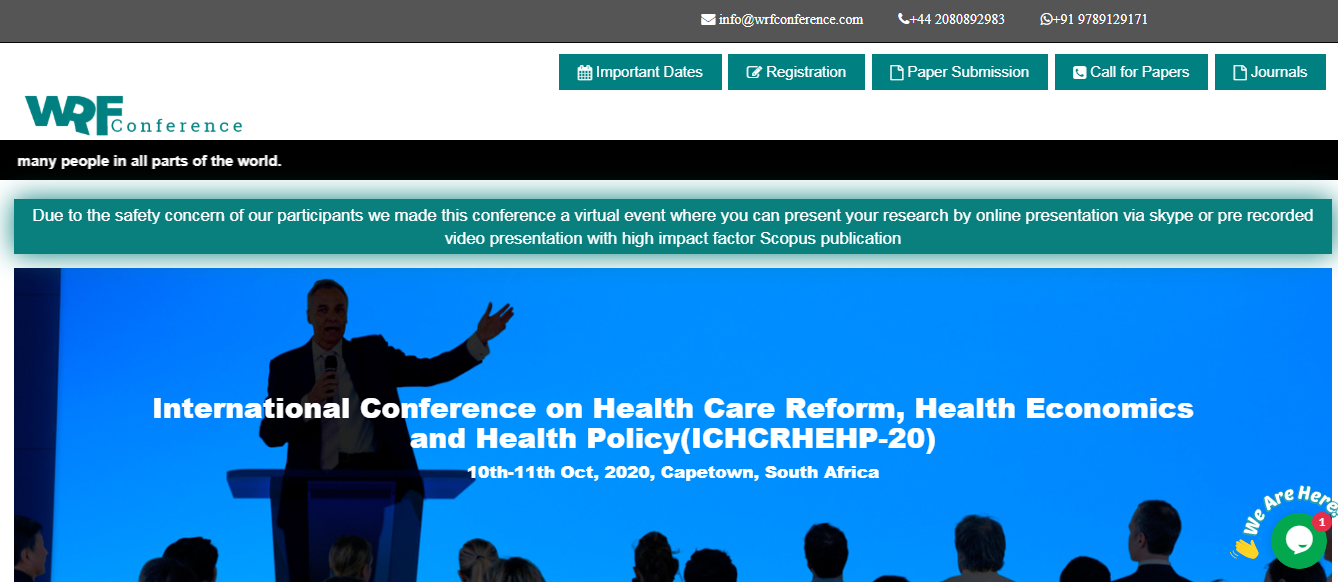 International Conference on Health Care Reform, Health Economics and Health Policy(ICHCRHEHP-20), Capetown, South Africa