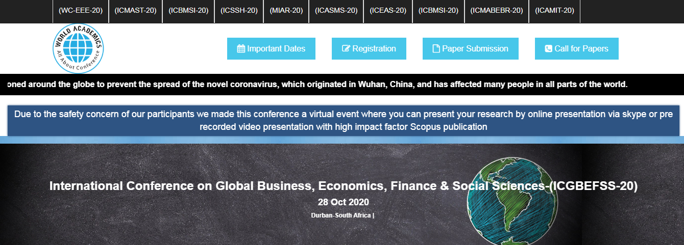 International Conference on Global Business, Economics, Finance & Social Sciences-(ICGBEFSS-20), DURBAN, South Africa