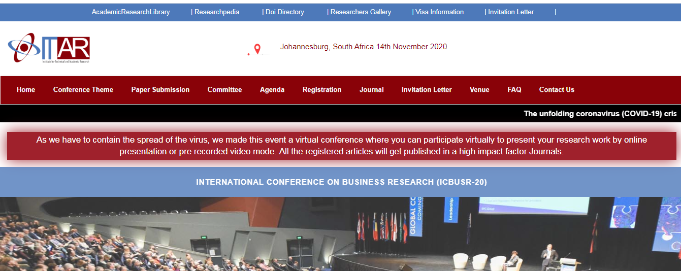 International Conference on Business Research (ICBUSR-20), Johannesburg, South Africa