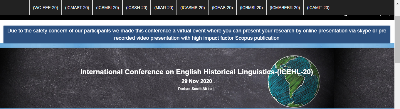 International Conference on English Historical Linguistics-(ICEHL-20), DURBAN, South Africa