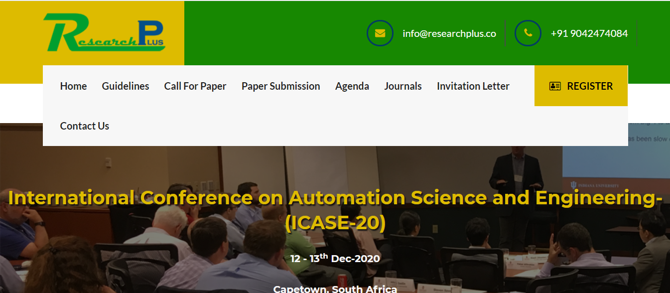 International Conference on Automation Science and Engineering-(ICASE-20), Capetown, South Africa