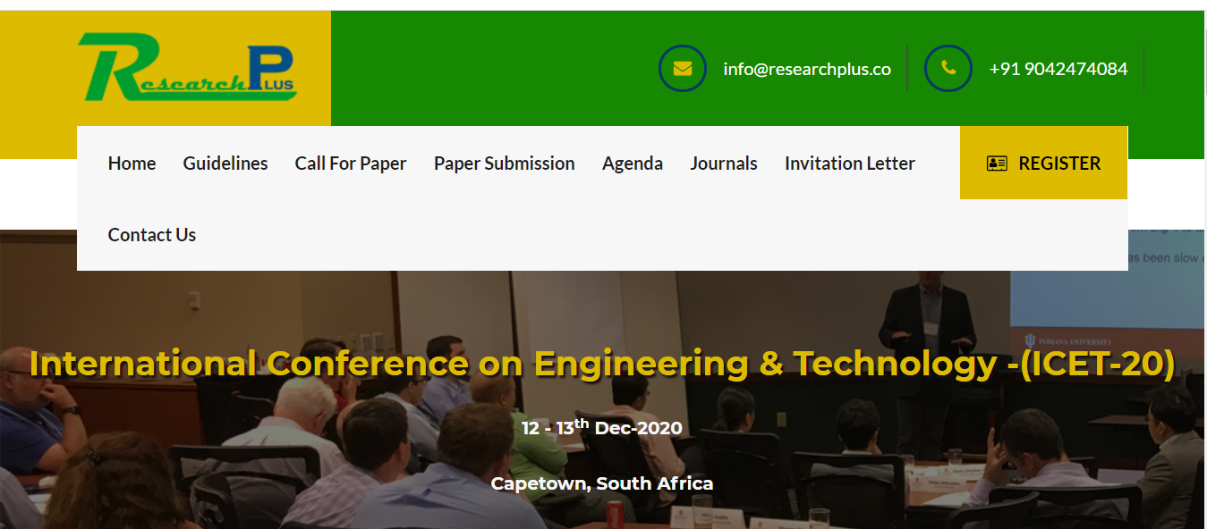 International Conference on Engineering & Technology -(ICET-20), Capetown, South Africa