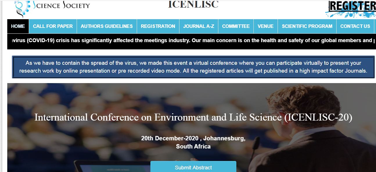 International Conference on Environment and Life Science (ICENLISC-20), Johannesburg, South Africa