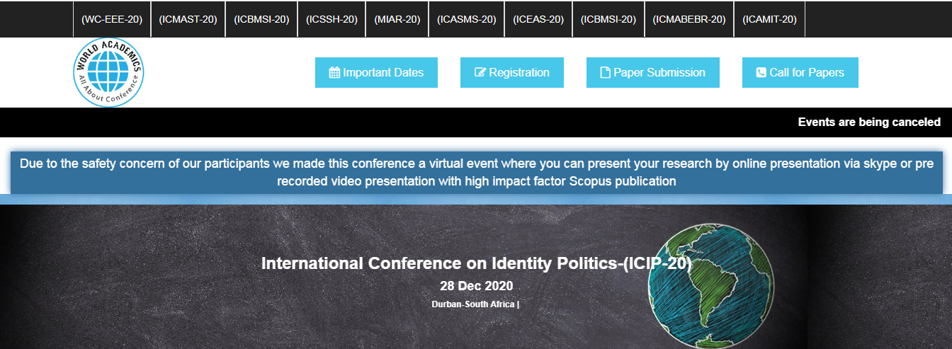 International Conference on Identity Politics-(ICIP-20), DURBAN, South Africa