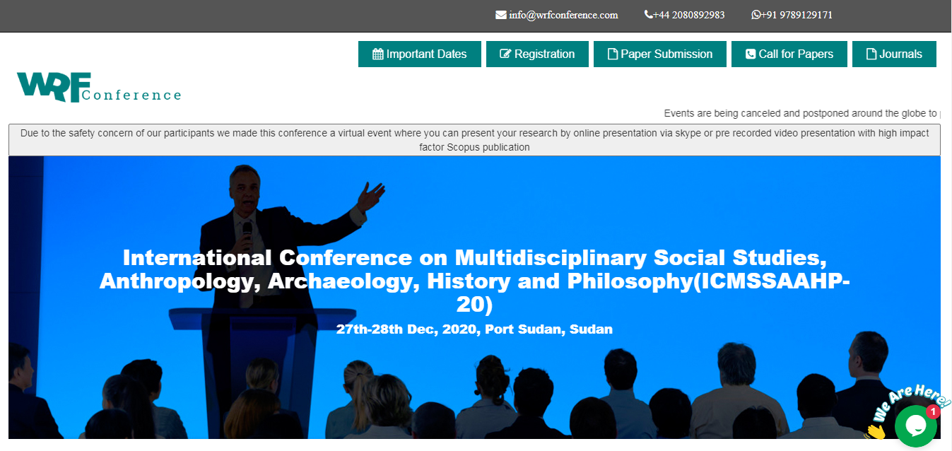 International Conference on Multidisciplinary Social Studies, Anthropology, Archaeology, History and Philosophy(ICMSSAAHP-20), Port Sudan, Sudan, Sudan